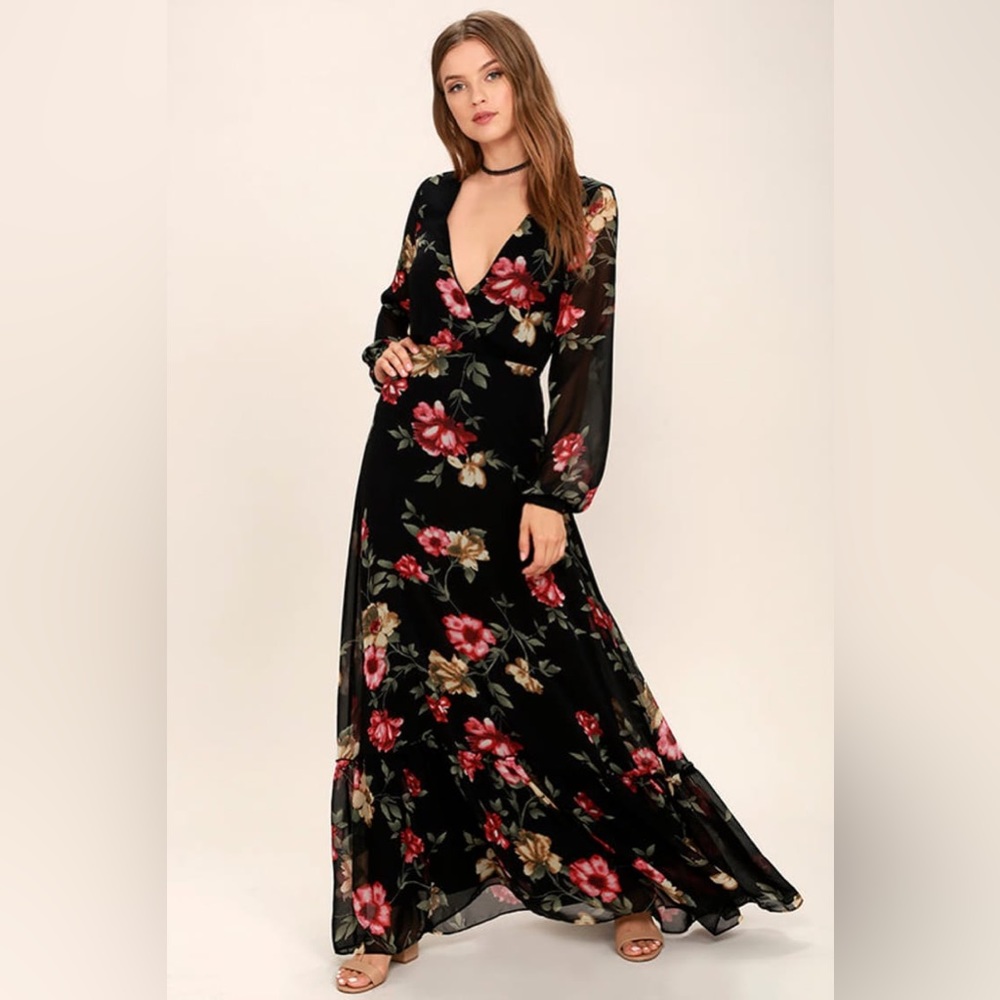 Chateau de Versailles Black Floral Print Maxi Dress